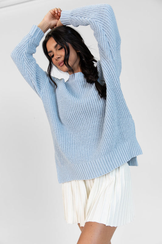 Everyday Feelings Blue Chenille Waffle Knit Sweater Doorbuster