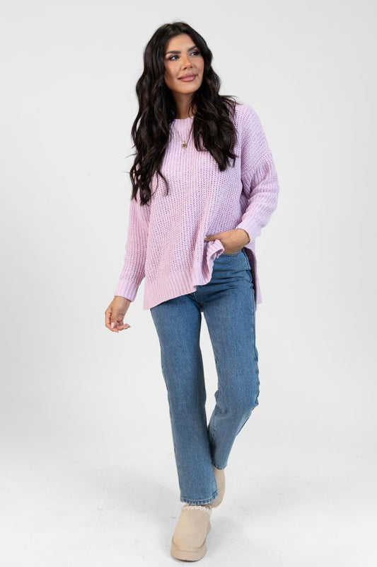 Everyday Feelings Lilac Chenille Waffle Knit Sweater Doorbuster